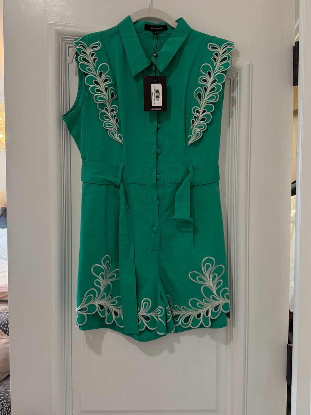 Beulah Green Embroidered Sleeveless Romper